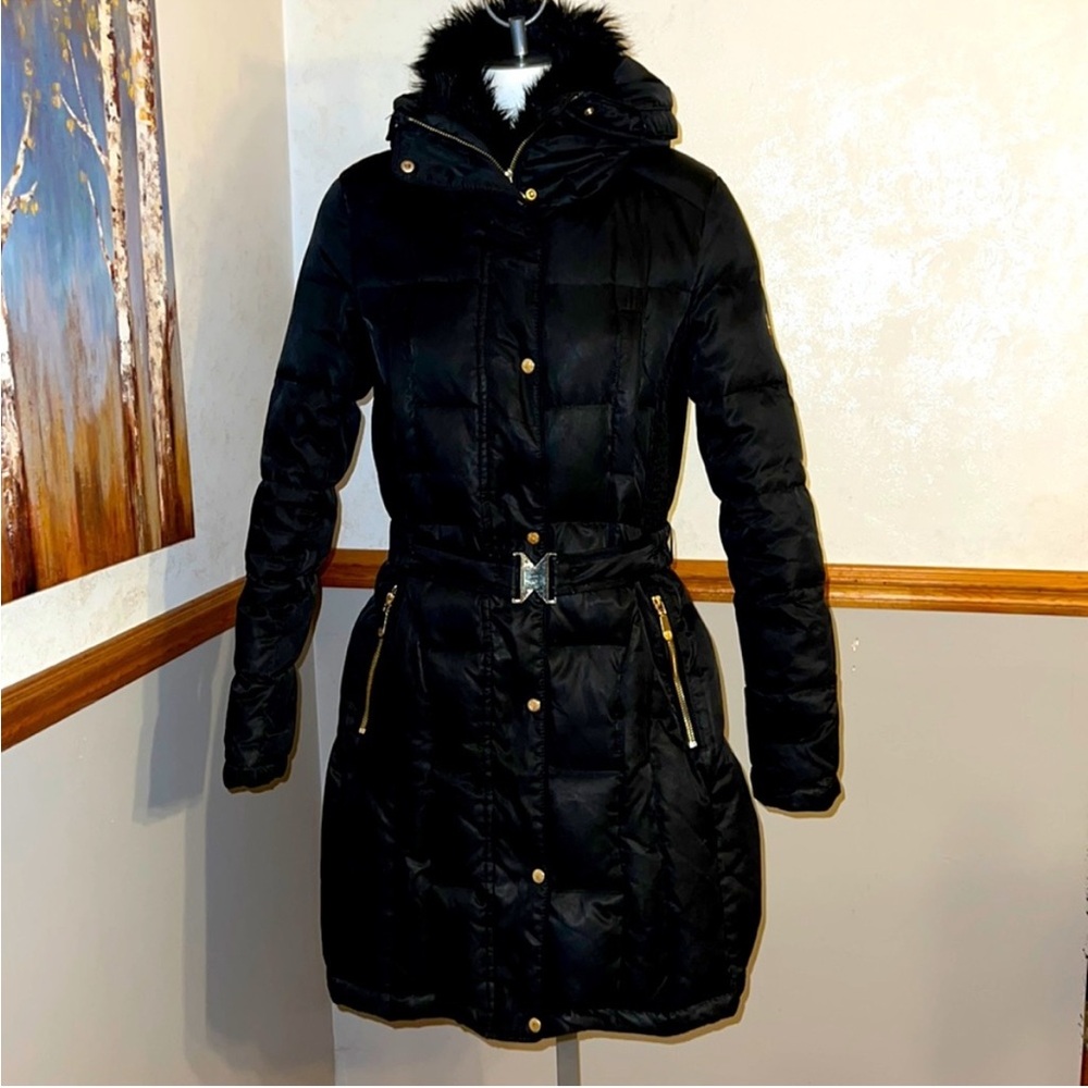 Vince Camuto Black Down Filled Puffer Jacket with Fur Hood